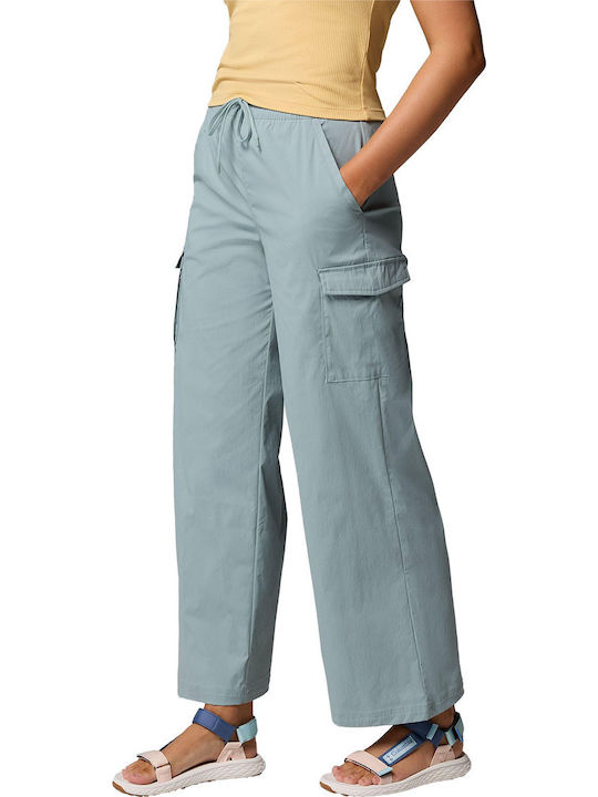 Women's Leather Cargo Trousers with Rubber Band in Relaxed Fit Turquoise