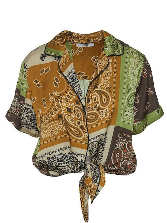 Short Sleeve Women's Satin Shirt Multicolour