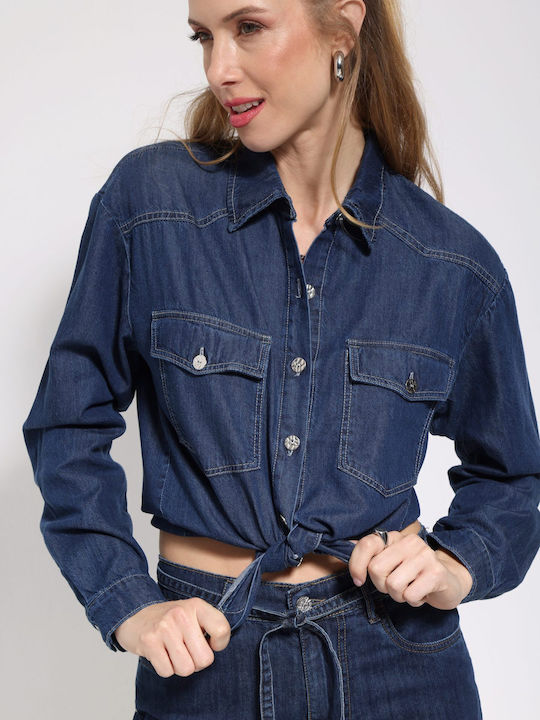 Long Sleeve Women's Denim Shirt Blue