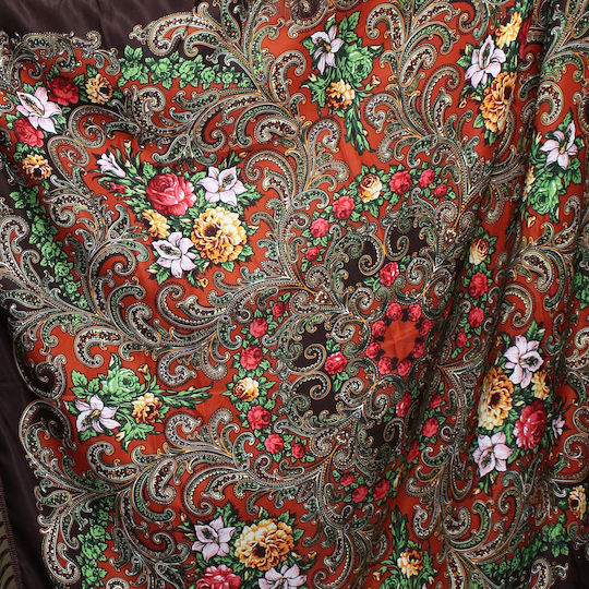 Șal Damă ButicCochet Vâscoză Imprimat Floral 108x108 Cm Maro Es1834