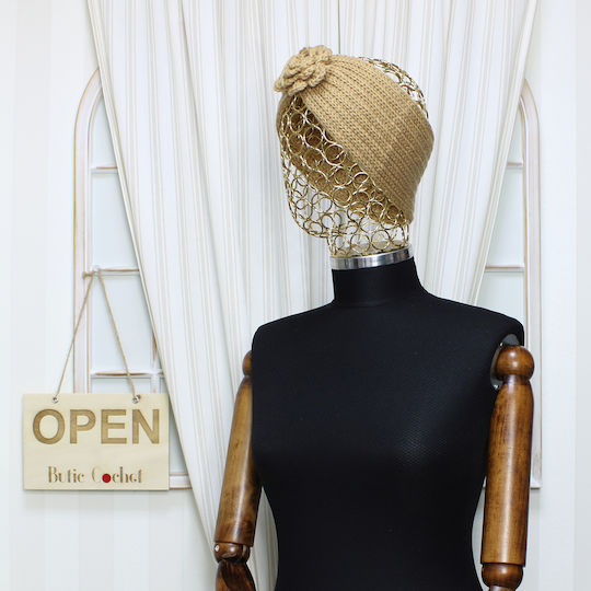 Bentită Tricotată Pentru Păr Femei 100% Acrilic ButicCochet O Mărime Model Floral Maro Bnt382