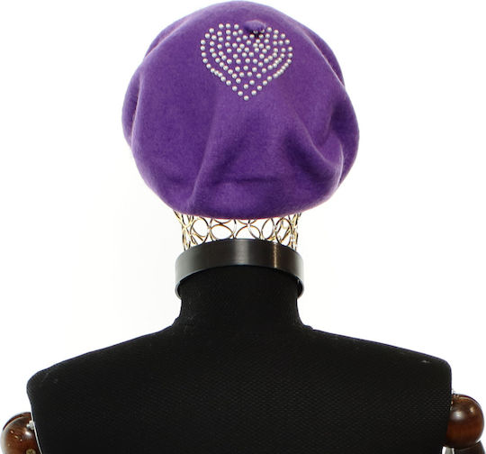 Beretă De Lână Pentru Femei ButicCochet Design Cu Perle Mărime Unică Violet Bsc836