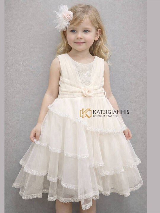 Guy Laroche White Baptism Clothes Set with Hair Accessories and Dress 3 Pieces