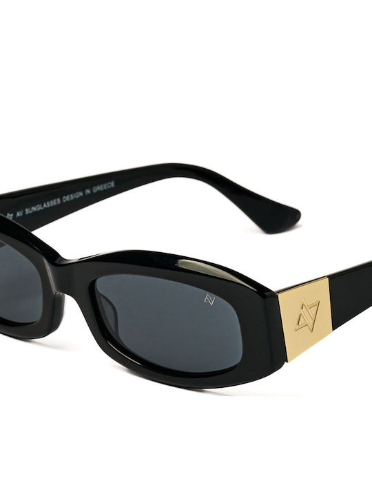 AV Sunglasses Orla Unisex Sonnenbrillen mit Schwarz Metallischem Rahmen und Schwarz Fassung