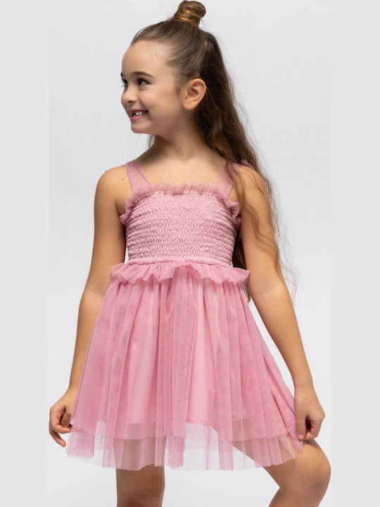 Girls Dress Sleeveless Tulle Pink