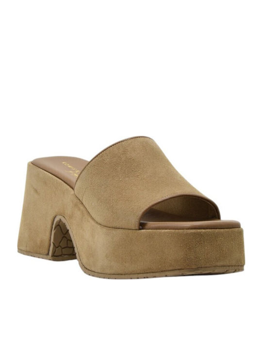 Leather Mules With High Heel In Beige Colour E801-Beige
