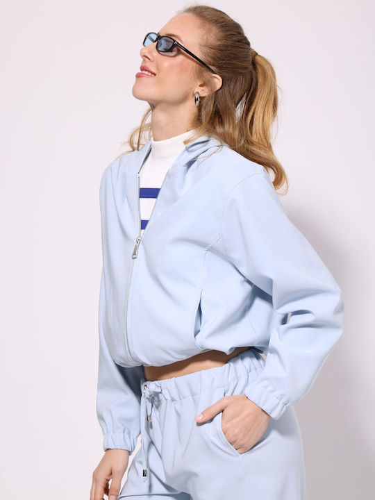 Women's Cardigan with Zipper Light Blue