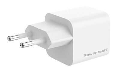 Powertech GaN Handyladegerät mit USB-C Ausgangsanschluss und Kabel USB-C - USB-C 65W Stromlieferung / Schnellladetechnologie 2.0 / Schnellladetechnologie 3.0 Weiß