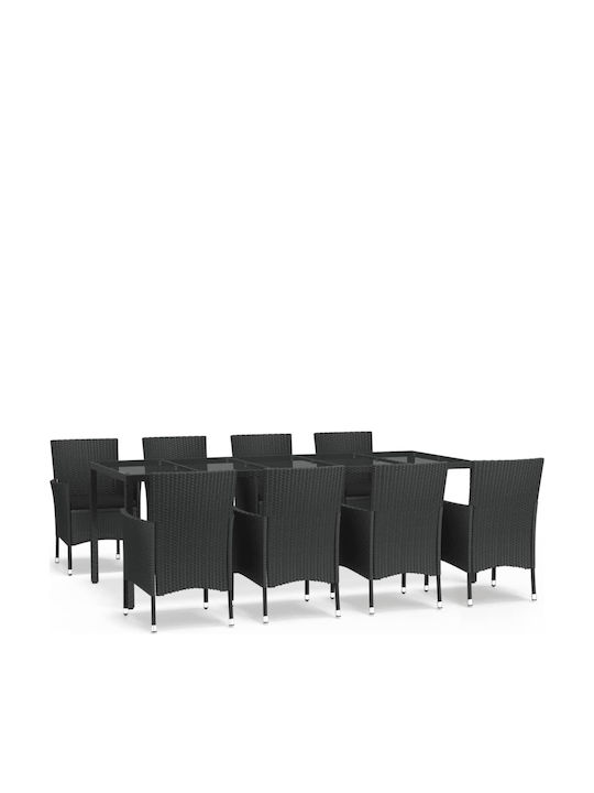 Outdoor Dining Set 9 Pieces Black with Pillows