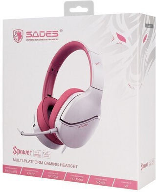 Sades Spower Over Ear Gaming Headset με σύνδεση 3.5mm Ροζ/Λευκό for Nintendo Switch / PC / PS4 / PS5 / XBOX