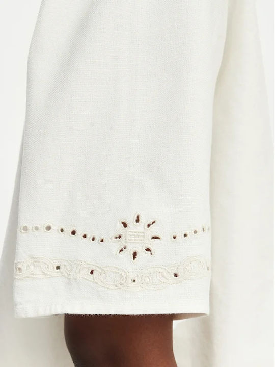 Short Sleeve Women's Linen Shirt White DW0DW22214 YBH