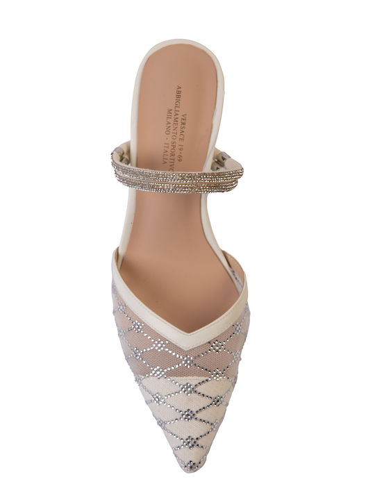 Leather Mules With Heel In White Colour