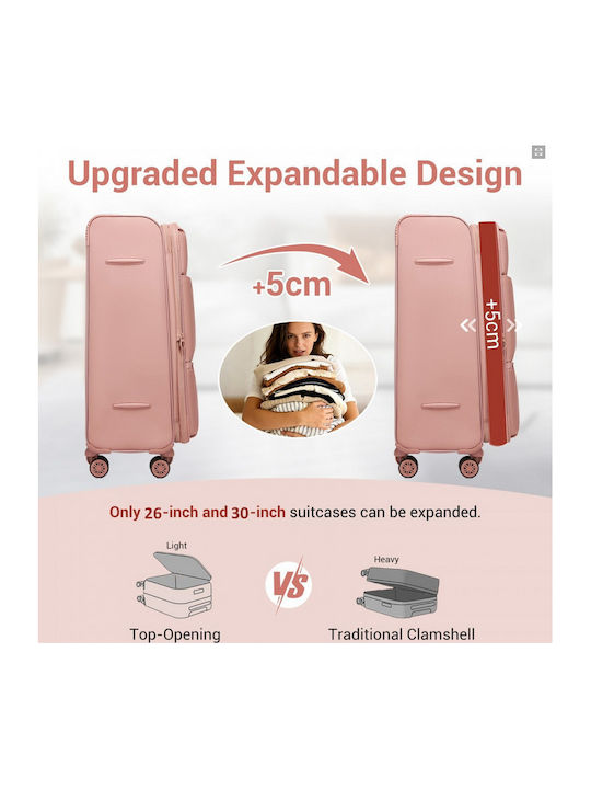 Miss Lulu Fabric Pink Travel Suitcase with 4 Wheels