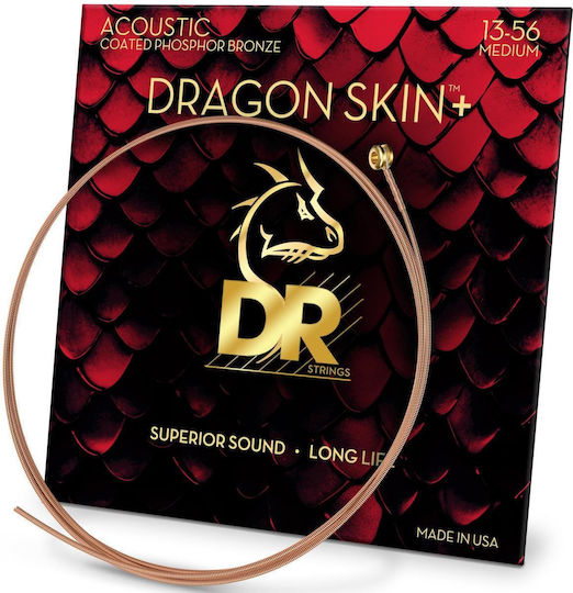 Dr Strings Dragon Skin+ Dap-13 Beschichtete Phosphor-Bronze Akustikgitarrensaiten 013 056 Medium