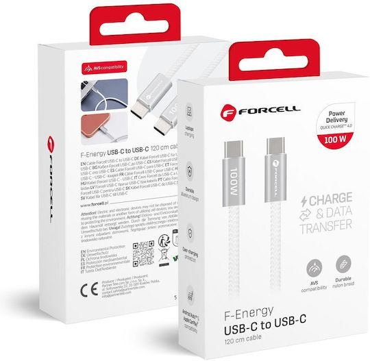 Forcell USB 2.0 Cable USB-C male - USB-C 60W Λευκό 1.2m