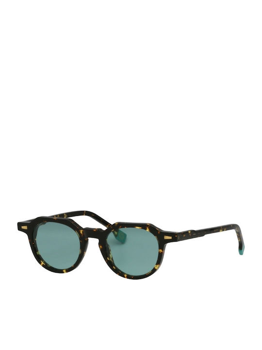 Kyme Unisex Sunglasses with Brown Tartaruga Horn-Rimmed Frame and Green Lens