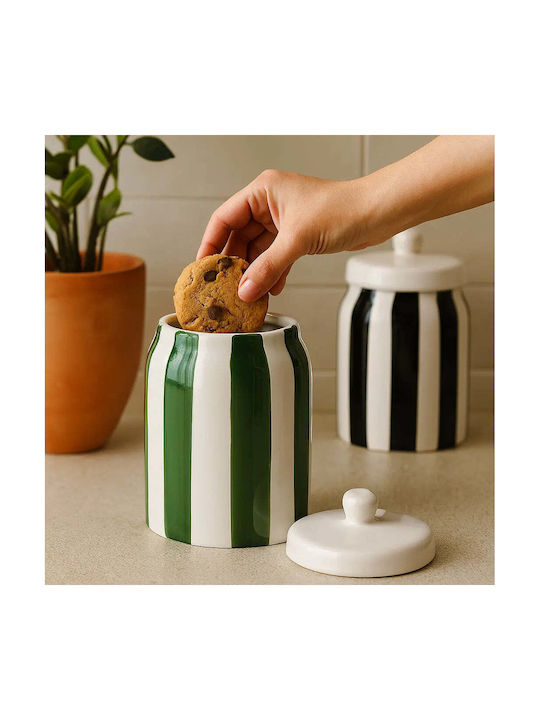 Striped Ceramic Storage Vase with Lid & Striped Texture Pgst0069
