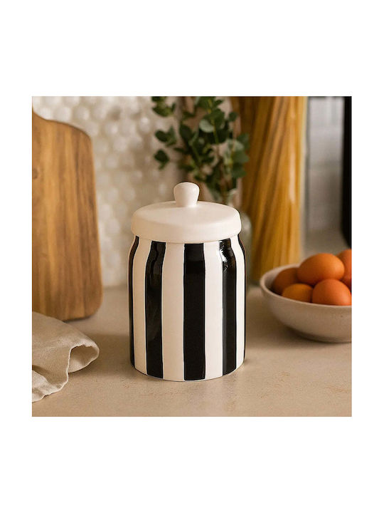Βάζο Αποθήκευσης Striped Κεραμικό Καπάκι & Ριγέ Υφή Pgst0070