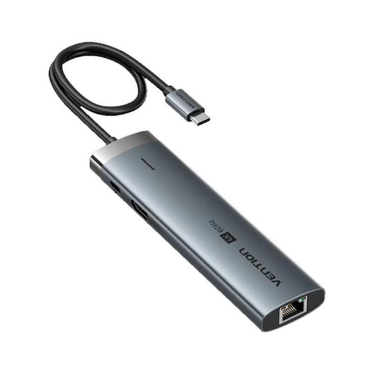 Vention USB-C Докинг станция с 4K PD Ethernet Сив (TGVHB)