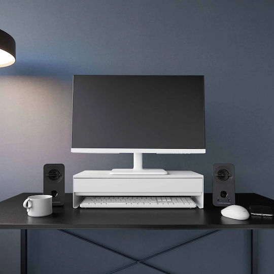 Yamazaki Suport De Birou Pentru Monitor Cu Sertar Alb (10187)