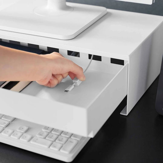 Yamazaki Suport De Birou Pentru Monitor Cu Sertar Alb (10187)