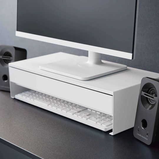 Yamazaki Suport De Birou Pentru Monitor Cu Sertar Alb (10187)