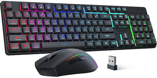 Redragon S107-KS Ασύρματο Σετ Gaming Πληκτρολόγιο με RGB φωτισμό & Ποντίκι (Αγγλικό US)