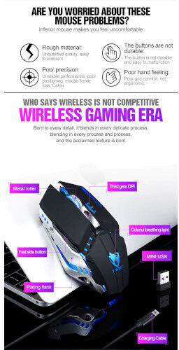 T-Wolf Q15 Ασύρματο RGB Gaming Ποντίκι 3200 DPI Μαύρο