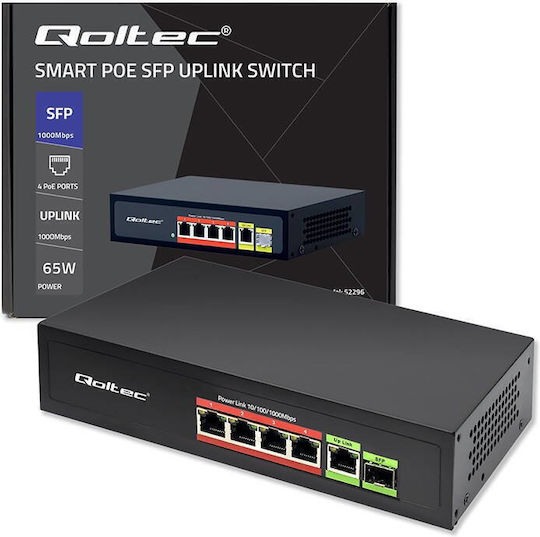 Qoltec L2 PoE Switch με 4 Θύρες Gigabit (1Gbps) Ethernet