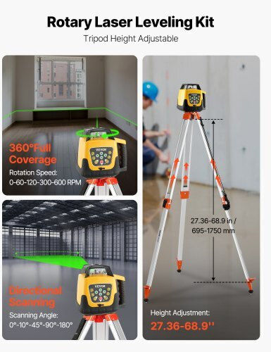Vevor Αυτορυθμιζόμενο Περιστροφικό Αλφάδι Laser Πράσινης Δέσμης 1.2V με Εύρος Εργασίας 500m