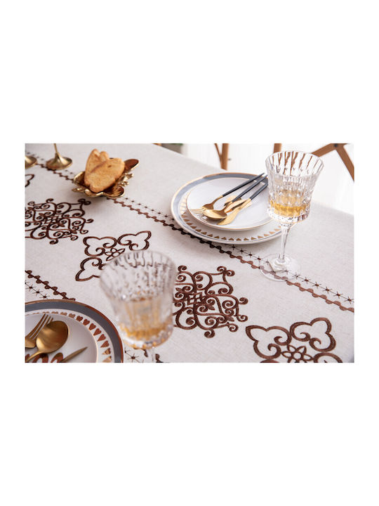 FRIPIA Față De Masă Din In Cu Broderie Maro 140x220 Cm