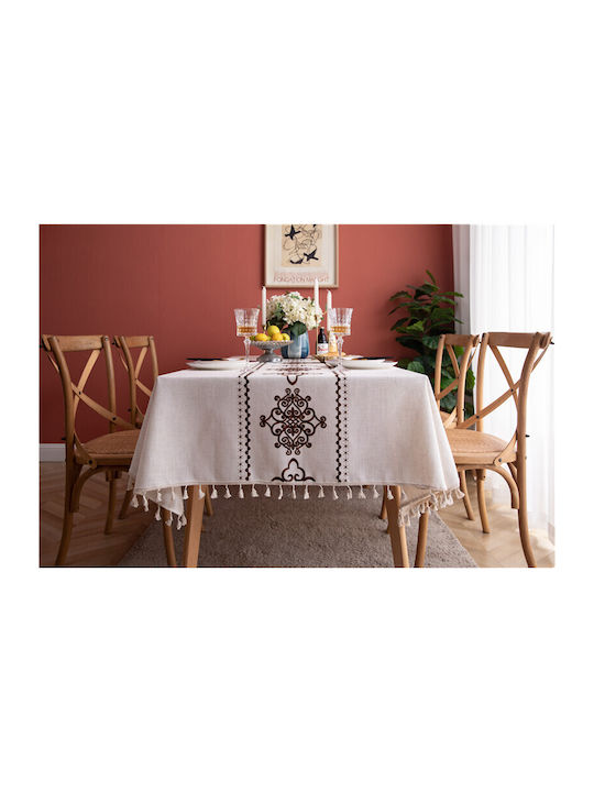 FRIPIA Față De Masă Din In Cu Broderie Maro 120x180cm