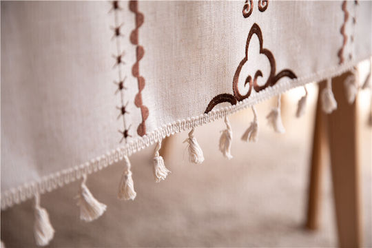 FRIPIA Față De Masă Din In Cu Broderie Maro 140x220 Cm