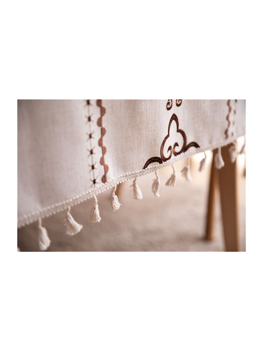 FRIPIA Față De Masă Din In Cu Broderie Maro 120x180cm