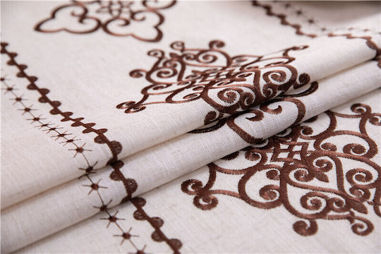 FRIPIA Față De Masă Din In Cu Broderie Maro 140x220 Cm