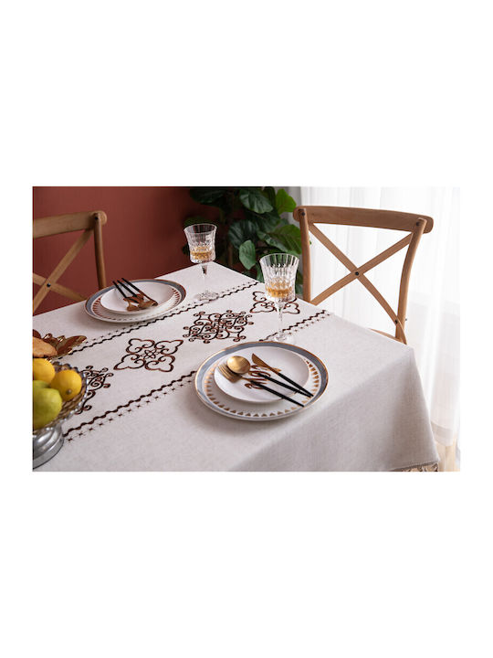 FRIPIA Linen Tablecloth With Brown Embroidery 140x250cm