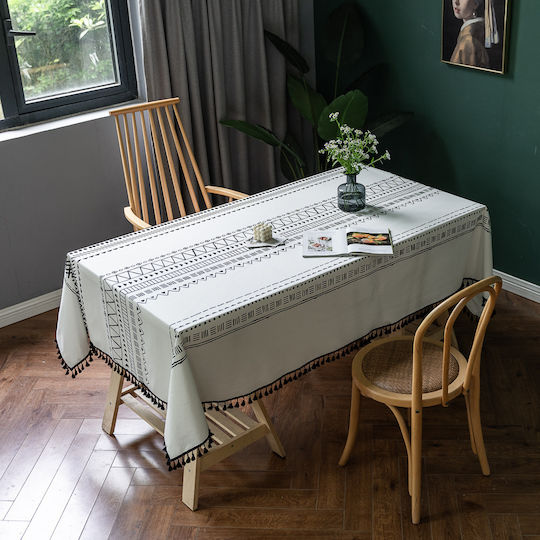 FRIPIA Leinen Tischdecke Weiß 140x250cm