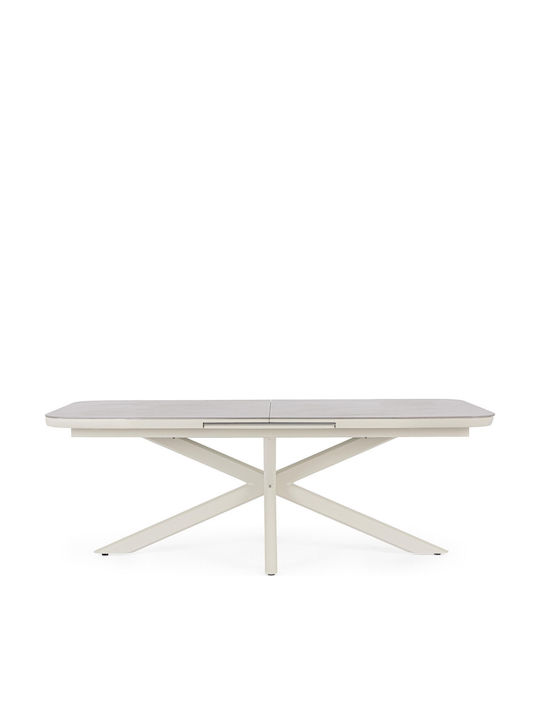 Ausziehbarer Garten- und Terrassentisch mit Metallrahmen Alpha Ecru 200(+60)×100×
