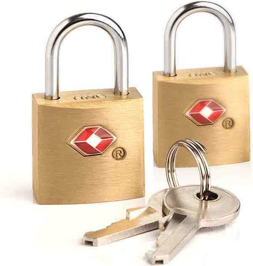 Travel Blue Gold Bronze Padlock Brass with Key Set with Embossed Design with TSA Certification 22mm Yellow 2pcs
