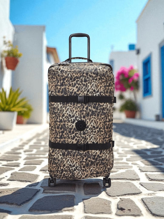 Kipling Spontaneous L Голям Куфар За Пътуване Wild Leopard С 4 Колела Височина 78см