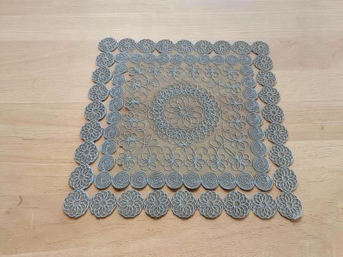 Linea Home Checkered Tablecloth with Lace Set 5 Pieces Trevi Gray 120x120cm