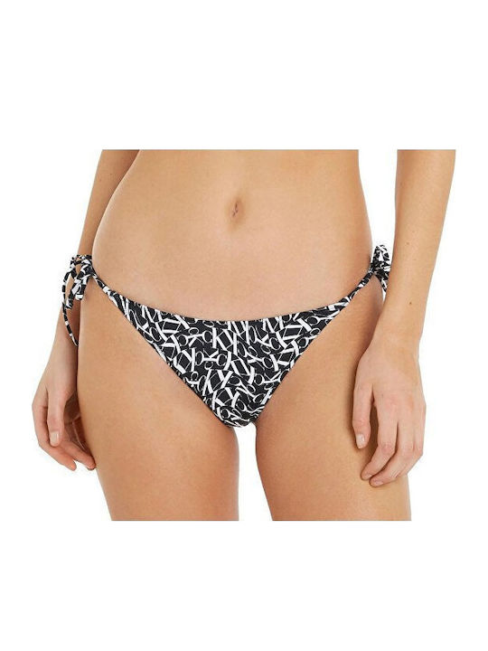 Ck One Warped Monogram Bikini Slip με Κορδονάκια Μαύρο