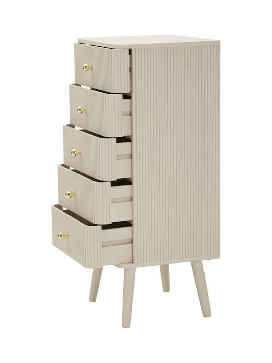 Wooden Bedroom Chest of Drawers with 5 Drawers Ecru 37.5x34x89cm