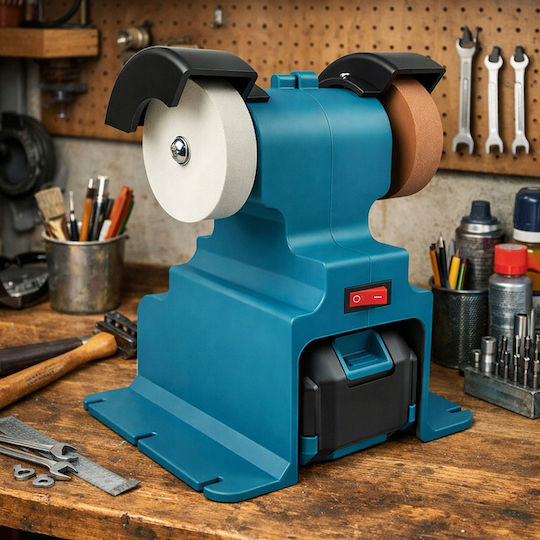 Polizor Dublu De Banc Zola Ascuțire Șlefuire 6000 Rpm 2 Baterii 3000 Mah Discuri Turcoaz 70 Mm