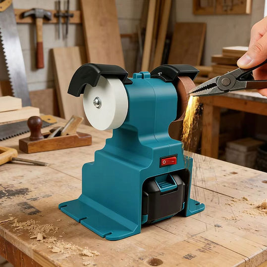 Polizor Dublu De Banc Zola Ascuțire Șlefuire 6000 Rpm 2 Baterii 3000 Mah Discuri Turcoaz 70 Mm