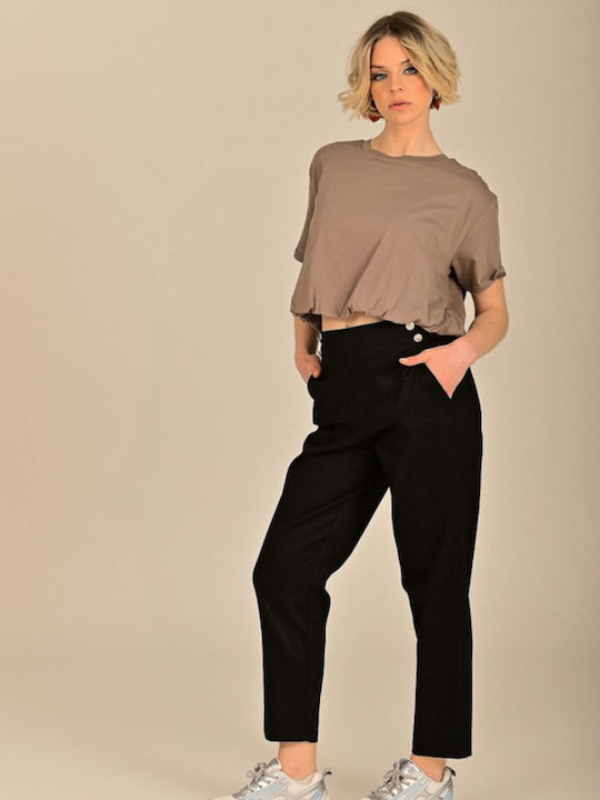 Damen Stoffhose mit Gummiband Schwarz