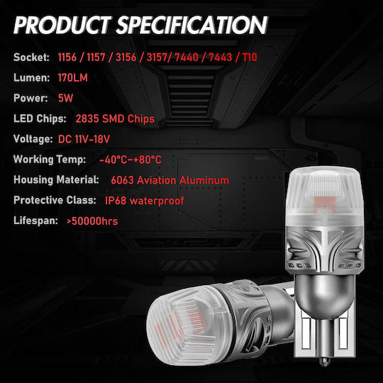 NovSight Λάμπες Αυτοκινήτου T10 / DRL / W5W Canbus LED 6500K Ψυχρό Λευκό 12V 5W 2τμχ