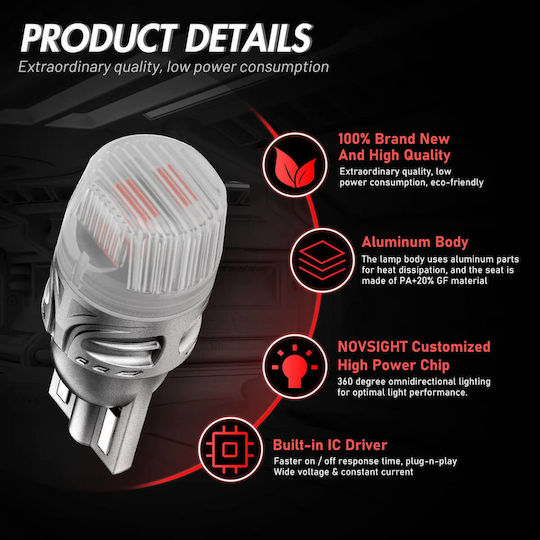 NovSight Λάμπες Αυτοκινήτου T10 / DRL / W5W Canbus LED 6500K Ψυχρό Λευκό 12V 5W 2τμχ