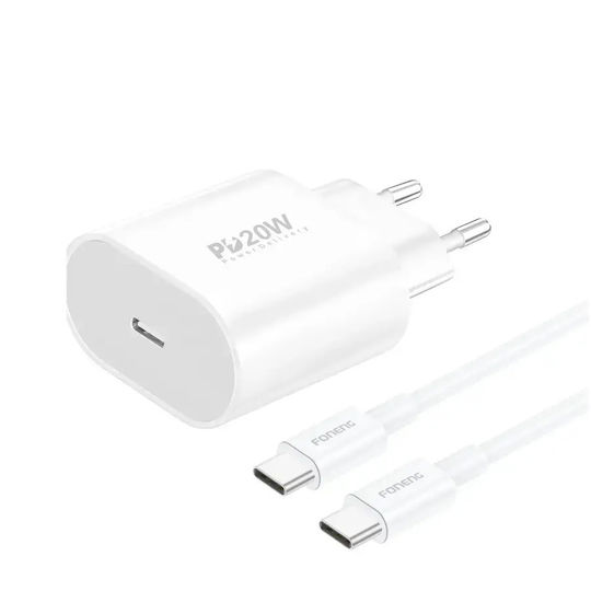 Foneng Φορτιστής με Θύρα USB-C και Καλώδιο USB-C - USB-C 20W Power Delivery Λευκός (EU39)