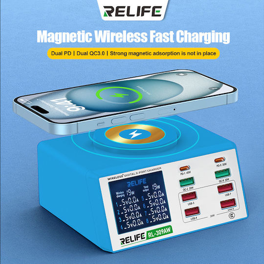Relife Relife Rl-309aw Drahtloses Digitalanzeige 8-Port Ladegerät